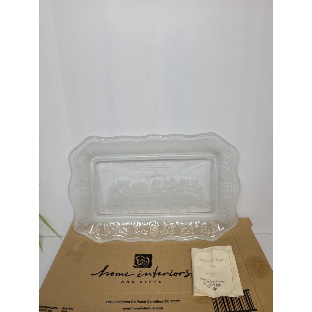 Vintage Indiana Glass Last Supper Tray, Clear Frosted Tiara NIB, Home Interiors